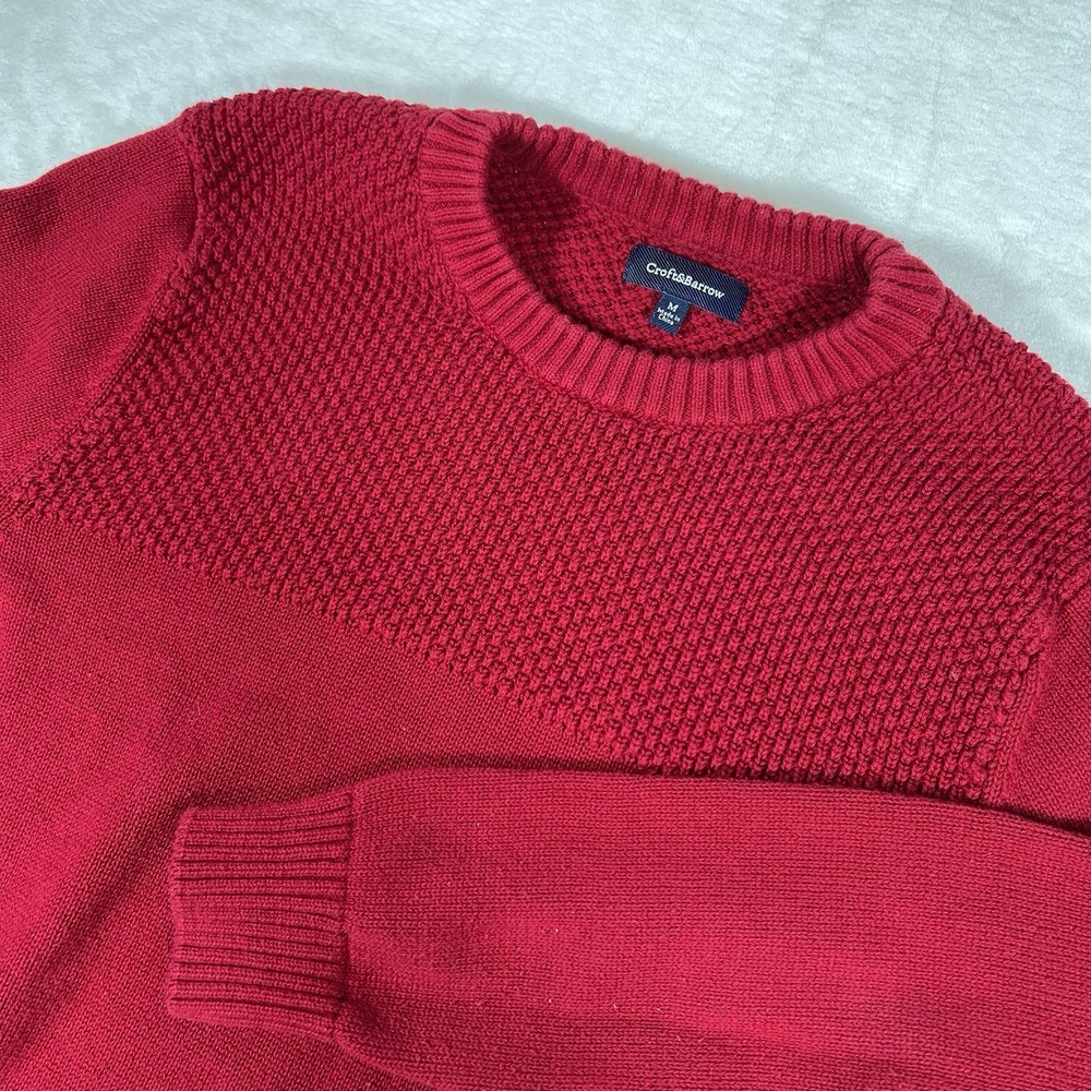 Croft & Barrow Mens Red Textured Yoke Cotton Crewneck‎ Sweater Size M RN73277